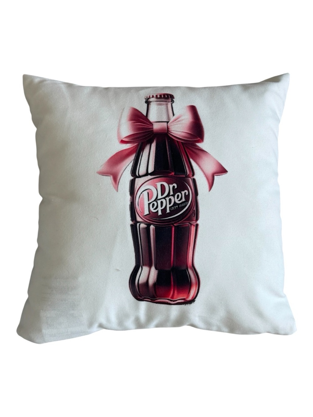 Pink Ribbon Dr Pepper Decorative Pillow - White